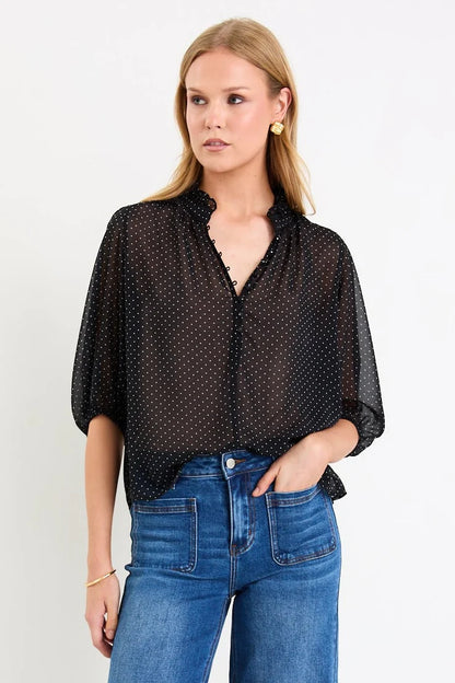 IVY & JACK CLOSURE SS TOP - BLACK MINI POLKA DOT