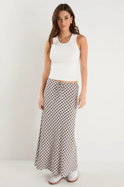 AMONG THE BRAVE - SUMMIT MAXI SKIRT - CHOCOLATE GINGHAM