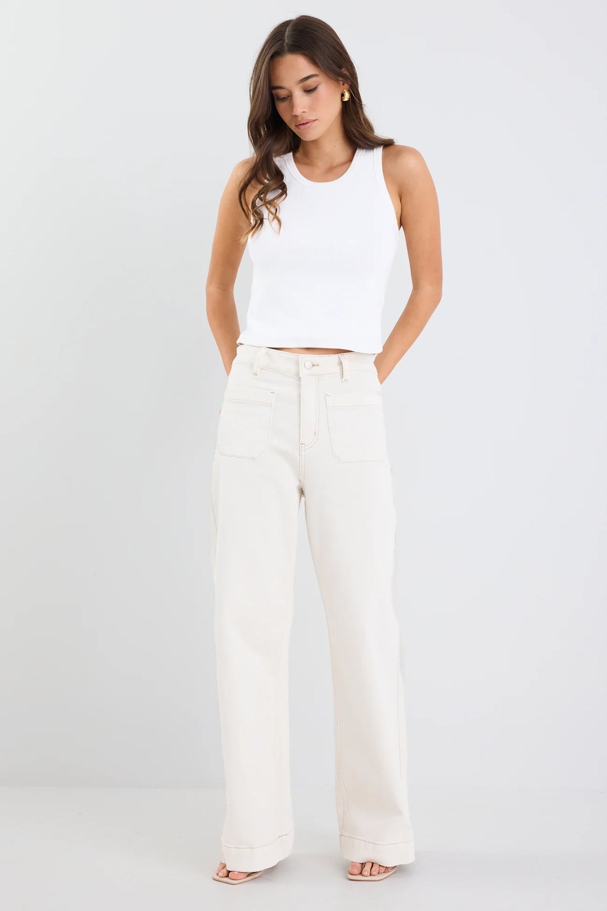 AMONG THE BRAVE -  ZOEY HIGH RISE JEAN  PETITE- ECRU