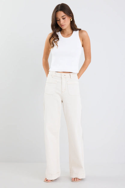 AMONG THE BRAVE -  ZOEY HIGH RISE JEAN  PETITE- ECRU