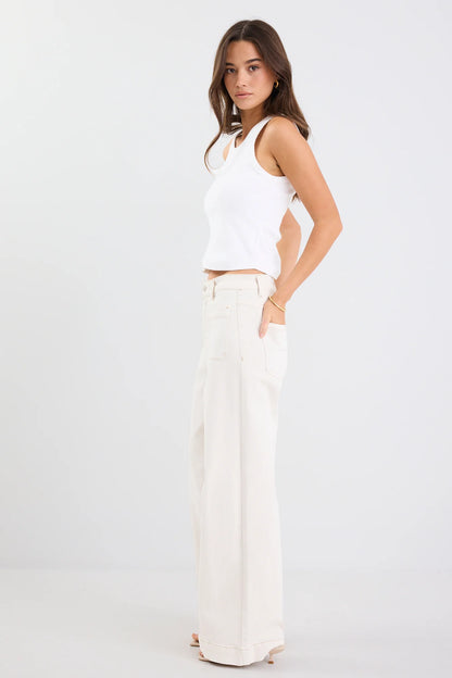AMONG THE BRAVE -  ZOEY HIGH RISE JEAN  PETITE- ECRU
