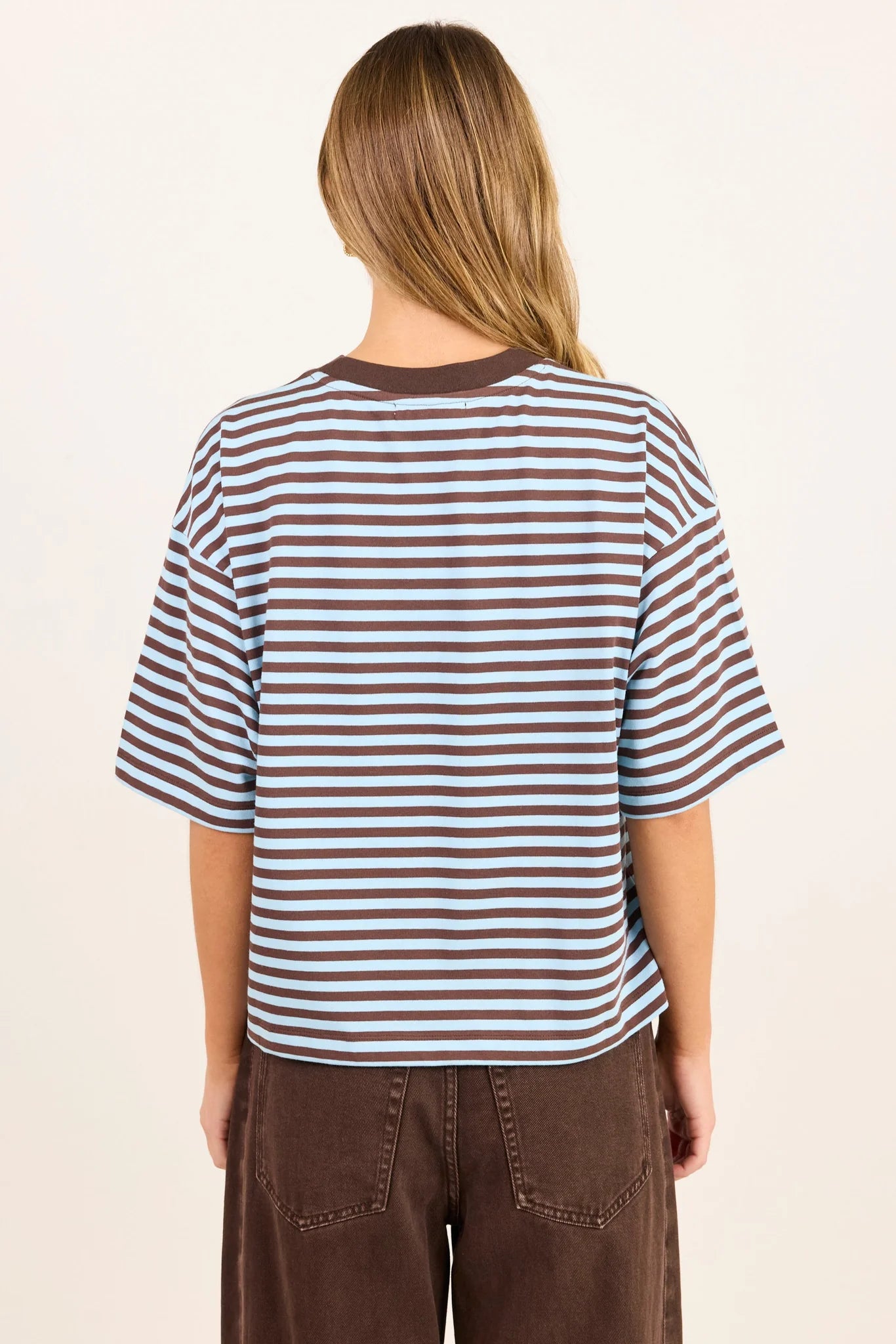 STORIES BE TOLD - COHESION BOXY SS TEE - ICE BLUE CHOCOLATE STRIPE