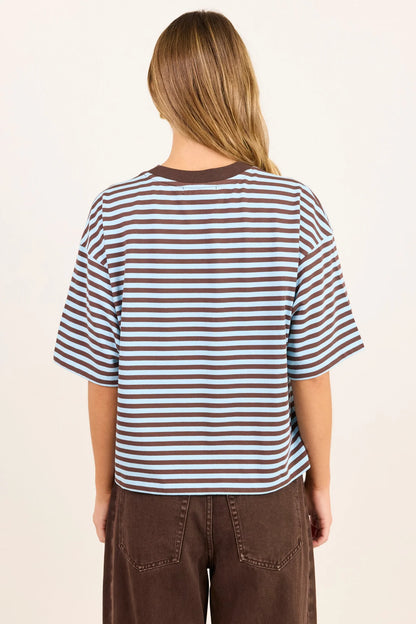 STORIES BE TOLD - COHESION BOXY SS TEE - ICE BLUE CHOCOLATE STRIPE