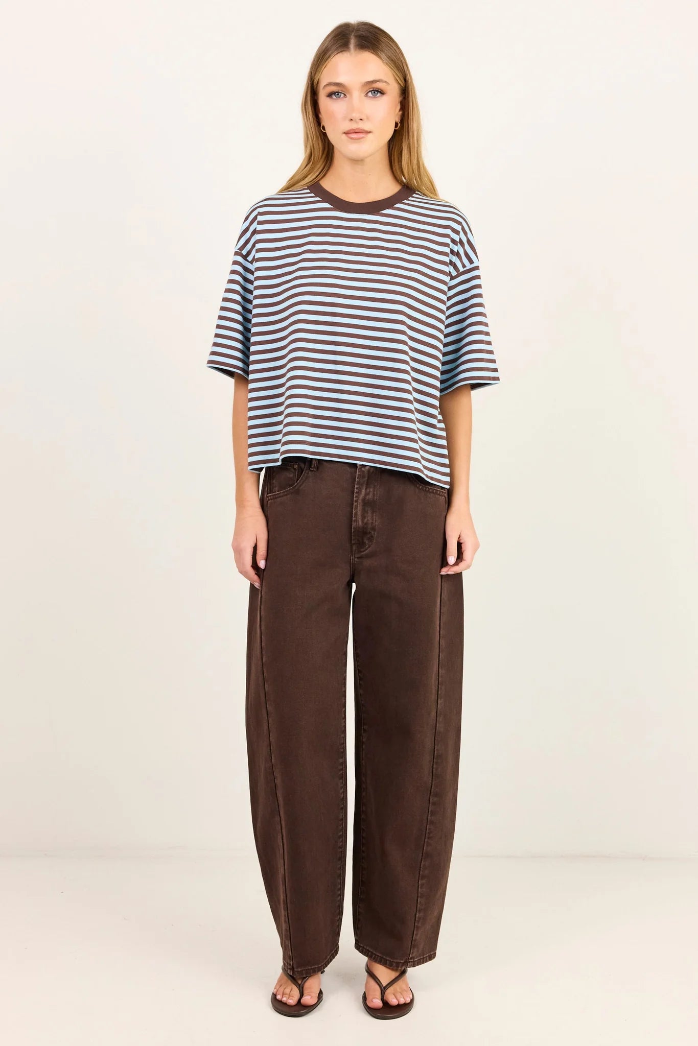 STORIES BE TOLD - COHESION BOXY SS TEE - ICE BLUE CHOCOLATE STRIPE