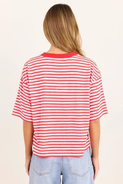 STORIES BE TOLD - COHESION BOXY SS TEE - PINK RED STRIPE