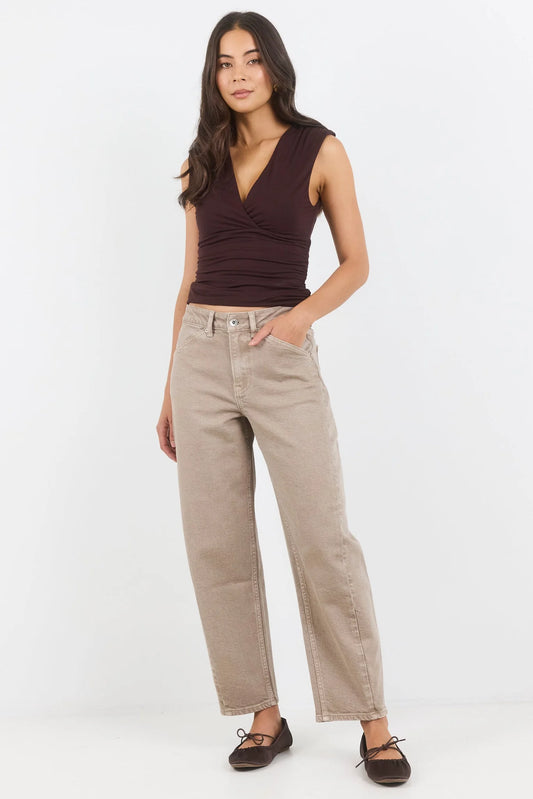 STORIES BE TOLD - IDOLISE BARREL JEAN - TAUPE