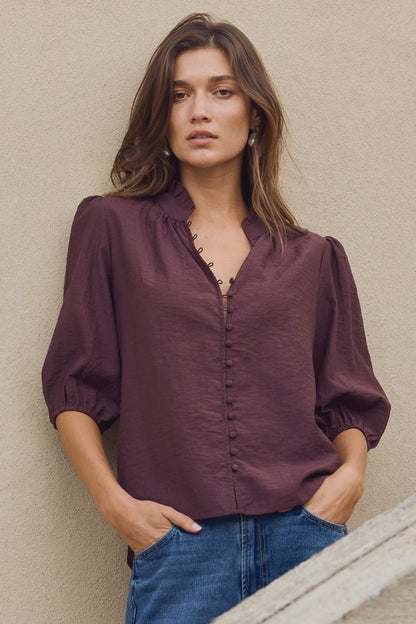 IVY & JACK CONTINUANCE BUTTONED TOP - CHOCOLATE