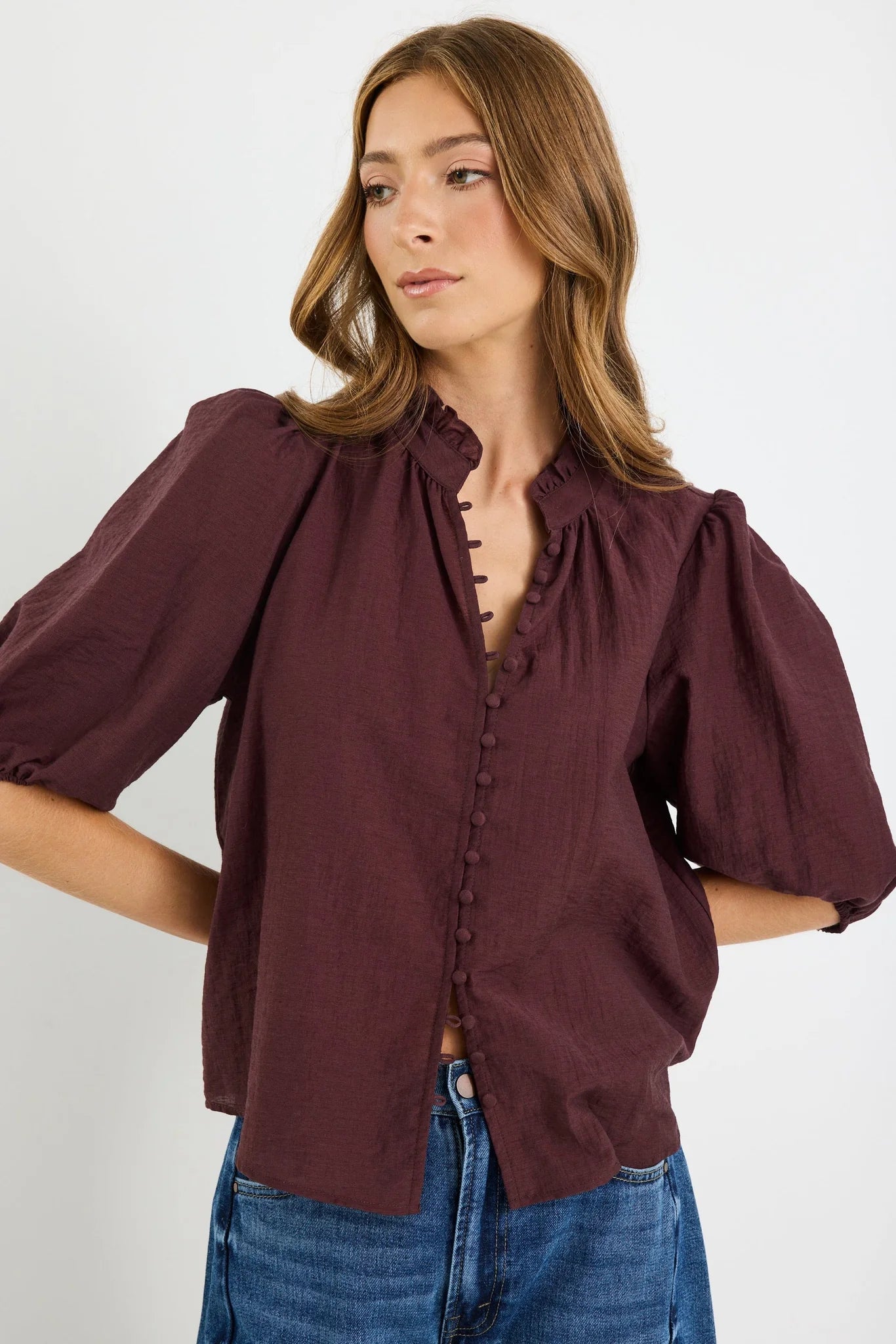 IVY & JACK CONTINUANCE BUTTONED TOP - CHOCOLATE