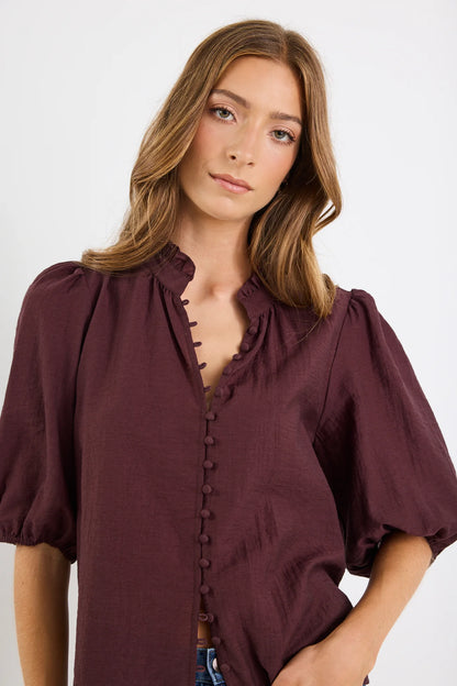 IVY & JACK CONTINUANCE BUTTONED TOP - CHOCOLATE