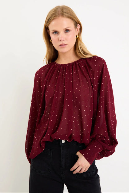 STORIES TO BE TOLD COSMOPOLITAN LS TOP - BURGUNDY