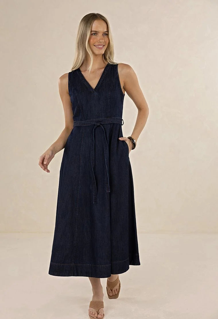 HUMIDITY LIFESTYLE IVY DENIM MIDI DRESS - DARK BLUE