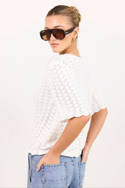 IVY & JACK DAINTY LACE KNIT TEE - IVORY
