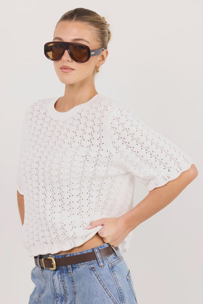 IVY & JACK DAINTY LACE KNIT TEE - IVORY