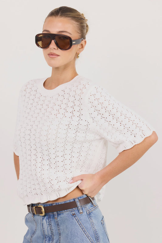 IVY & JACK DAINTY LACE KNIT TEE - IVORY