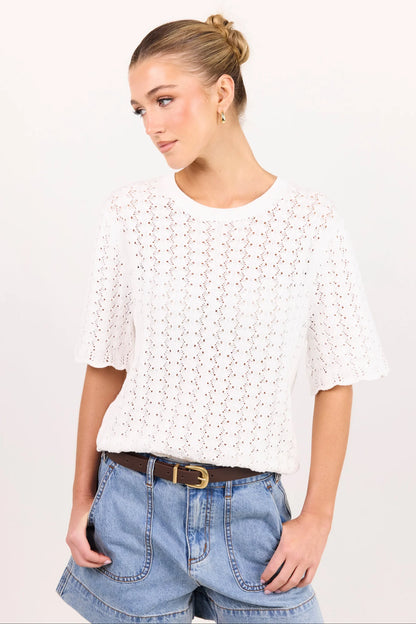 IVY & JACK DAINTY LACE KNIT TEE - IVORY