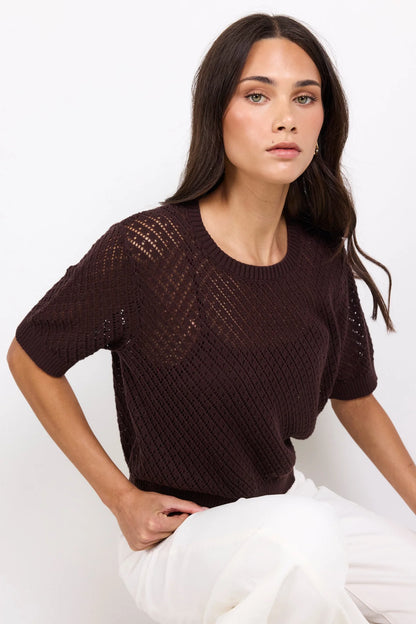IVY & JACK DAPPLE LACE TEE - CHOCOLATE