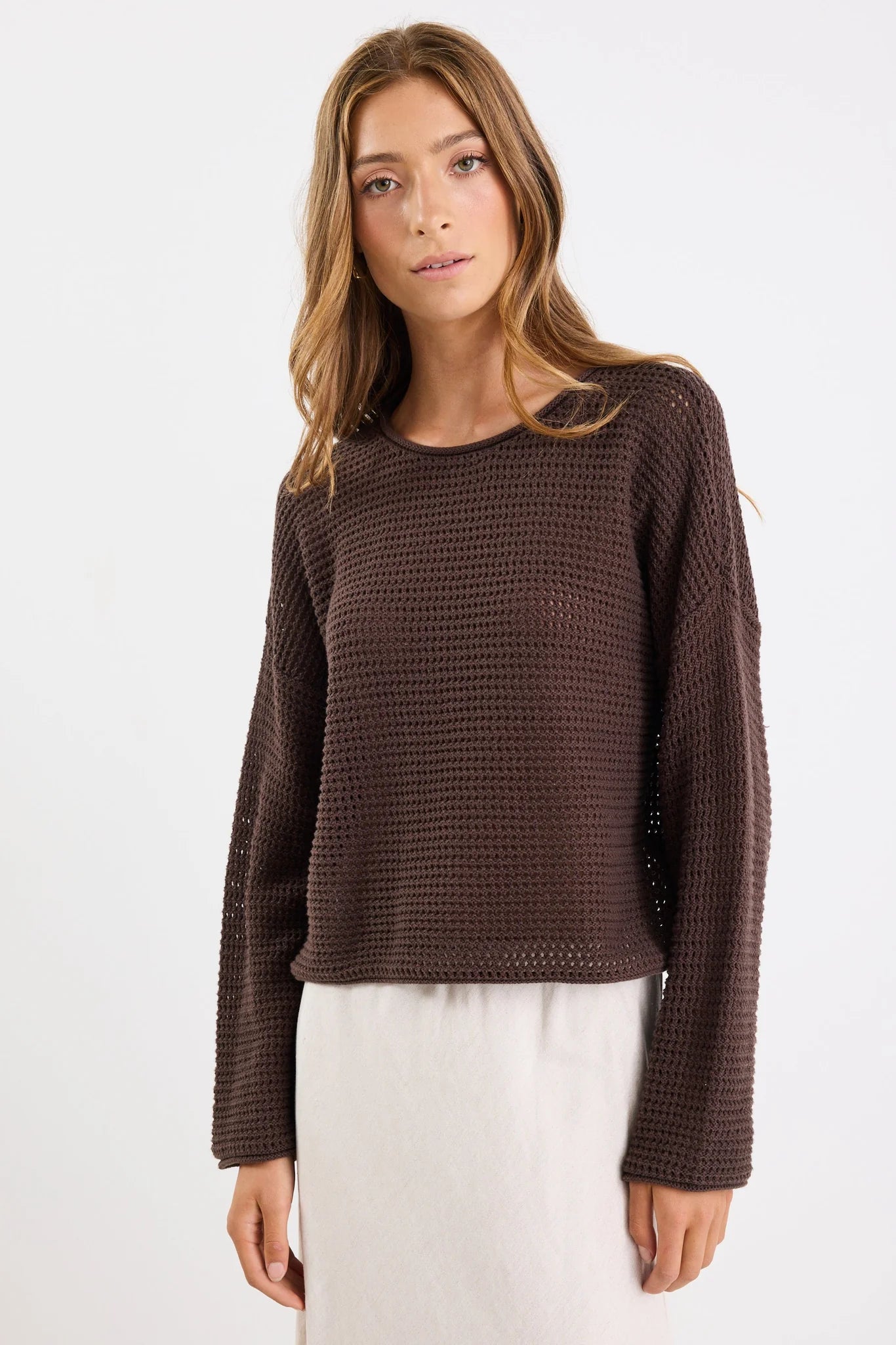 RE:UNION DAWN CROCHET JUMPER - CHOCOLATE