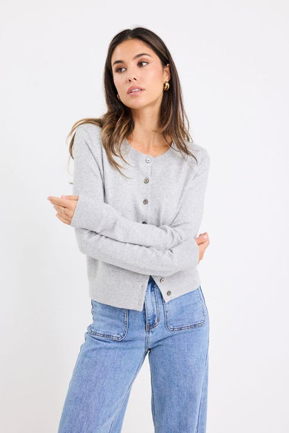 STORIES TO BE TOLD AUTOGRAPH CARDIGAN - LIGHT GREY MARLE