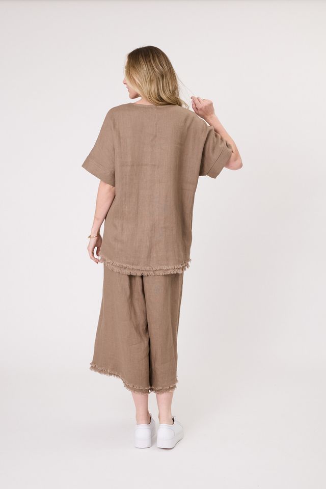 LEMON TREE DESIGN - CAROLA LINEN TOP - MOCHA - 271LTDSS25