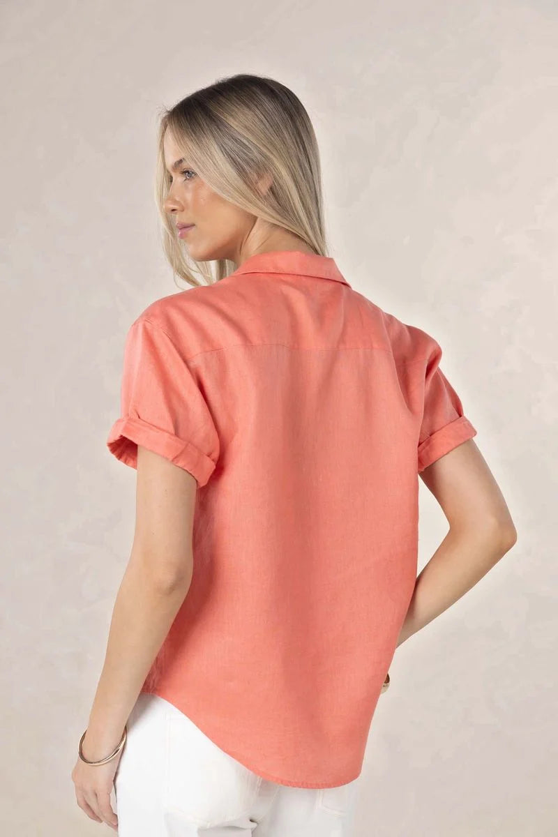 HUMIDITY LIFESTYLE HUSTLE LINEN SHIRT - CORAL