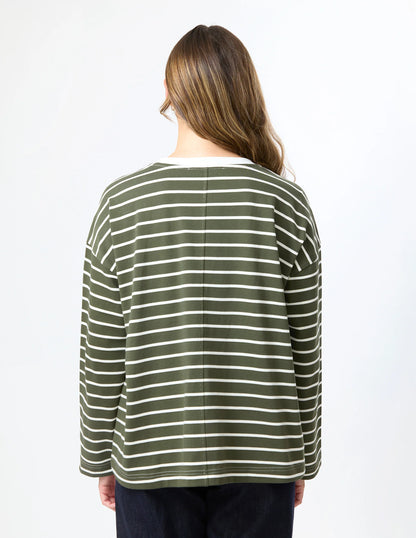 STELLA & GEMMA DROP SHOULDER TEE - KHAKI STRIPE