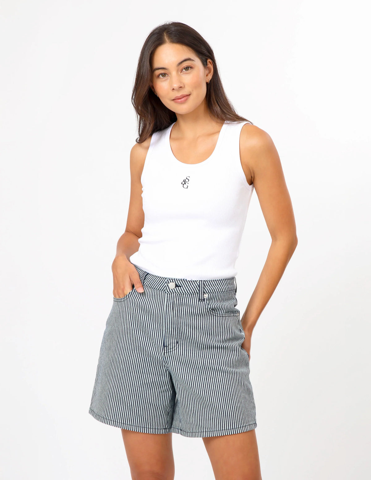 STELLA & GEMMA EMILY SHORT - NAVY/WHITE STRIPE