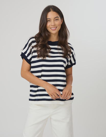 STELLA & GEMMA GWEN TEE - MILK / MIDNIGHT STRIPE