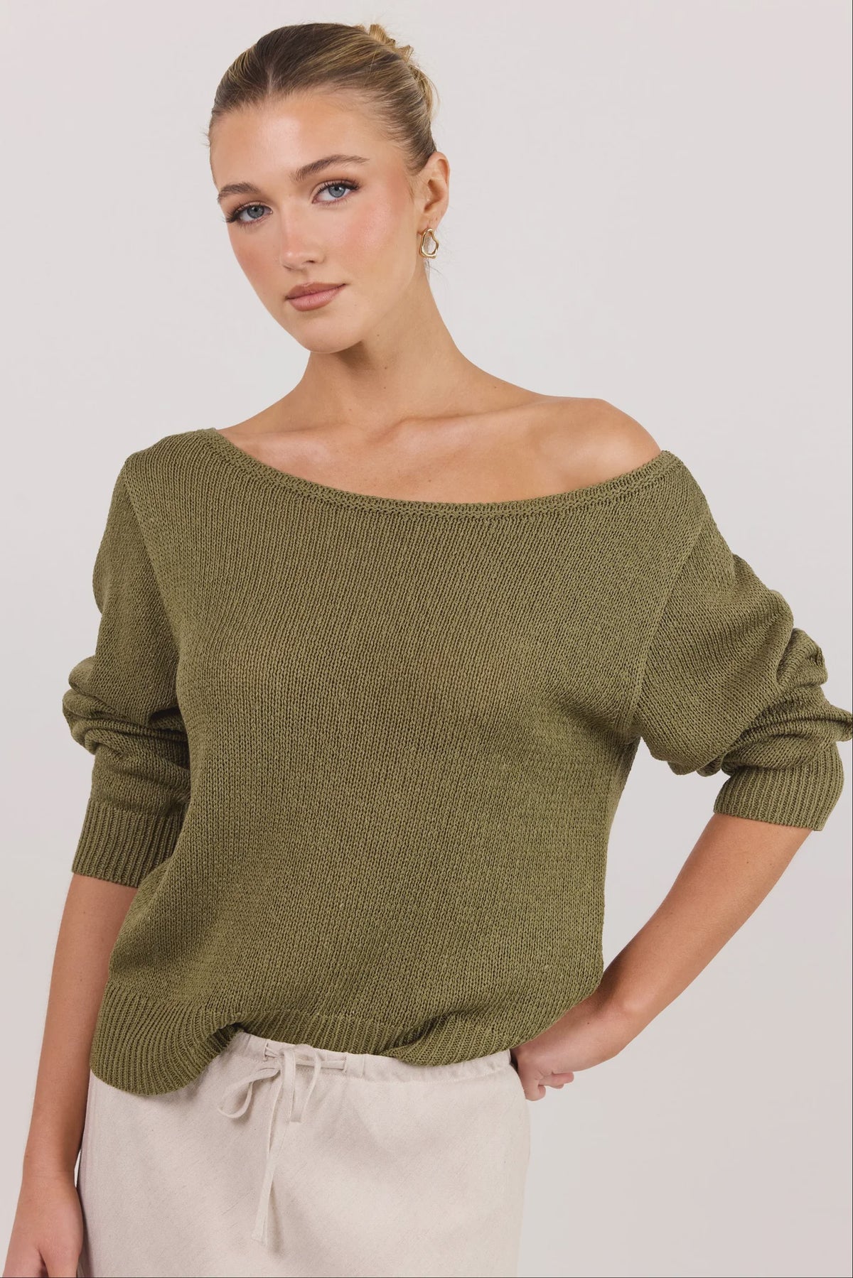 AMONG THE BRAVE - EVENTIDE BOAT NECK L/S JUMPER - KHAKI