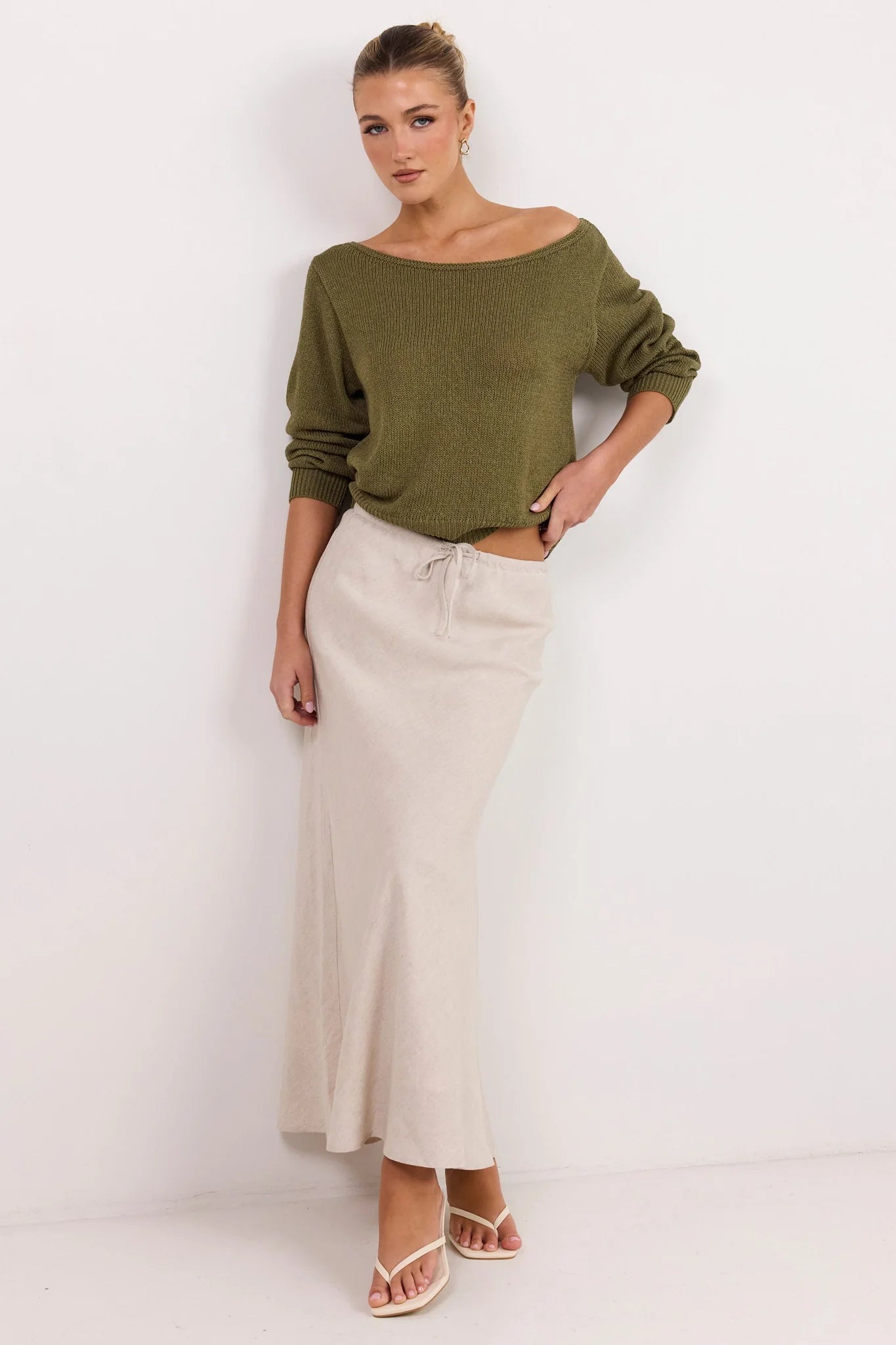 AMONG THE BRAVE - EVENTIDE BOAT NECK L/S JUMPER - KHAKI