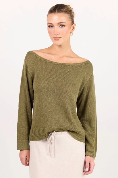 AMONG THE BRAVE - EVENTIDE BOAT NECK L/S JUMPER - KHAKI
