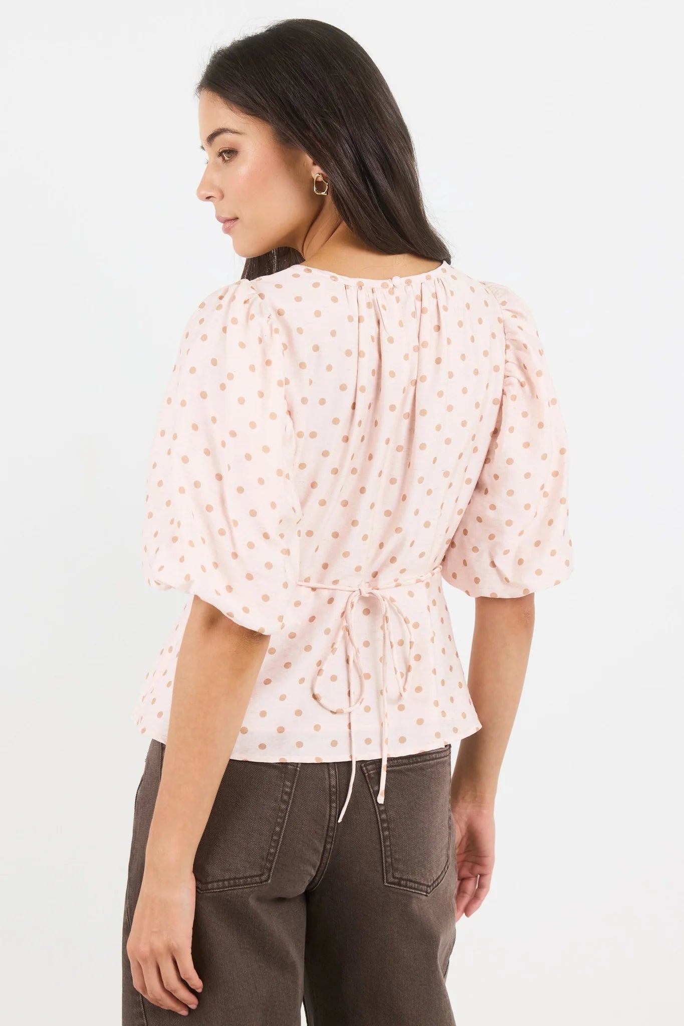 STORIES BE TOLD - EVENTUAL TOP - BLUSH CHOCOLATE POLKA DOT