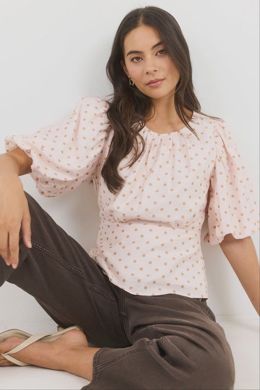 STORIES BE TOLD - EVENTUAL TOP - BLUSH CHOCOLATE POLKA DOT