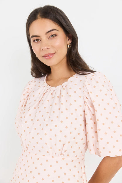 STORIES BE TOLD - EVENTUAL TOP - BLUSH CHOCOLATE POLKA DOT