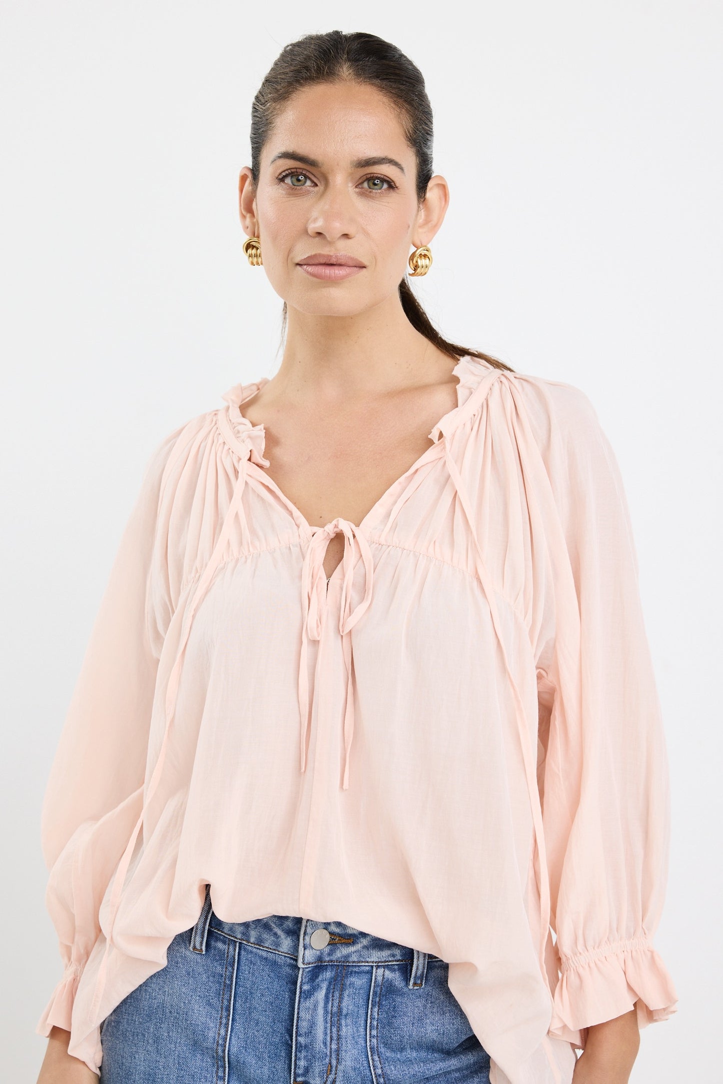IVY & JACK EXPRESSION SS TIE FRONT TOP - ROSEWATER VOILE