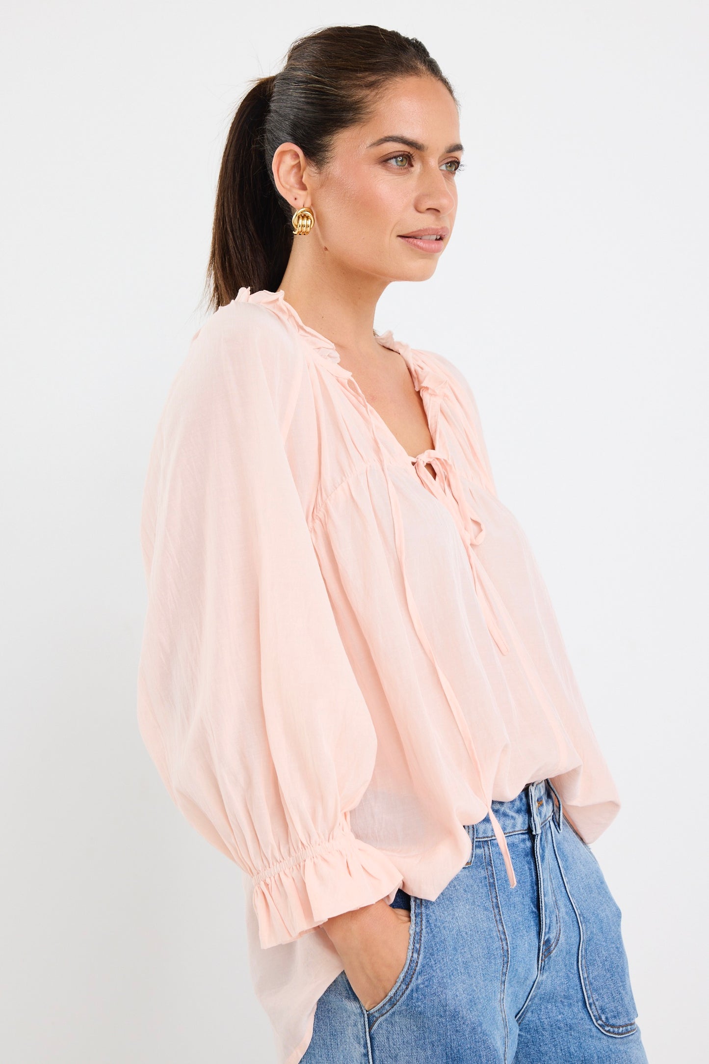 IVY & JACK EXPRESSION SS TIE FRONT TOP - ROSEWATER VOILE