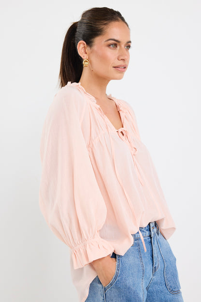 IVY & JACK EXPRESSION SS TIE FRONT TOP - ROSEWATER VOILE