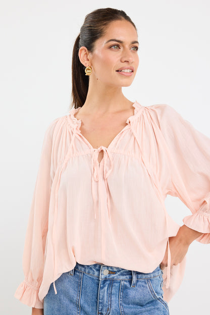 IVY & JACK EXPRESSION SS TIE FRONT TOP - ROSEWATER VOILE