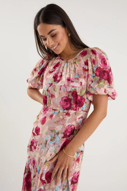 GEORGIA MAE EXQUISITE MIDI DRESS - PAINTED ROSE