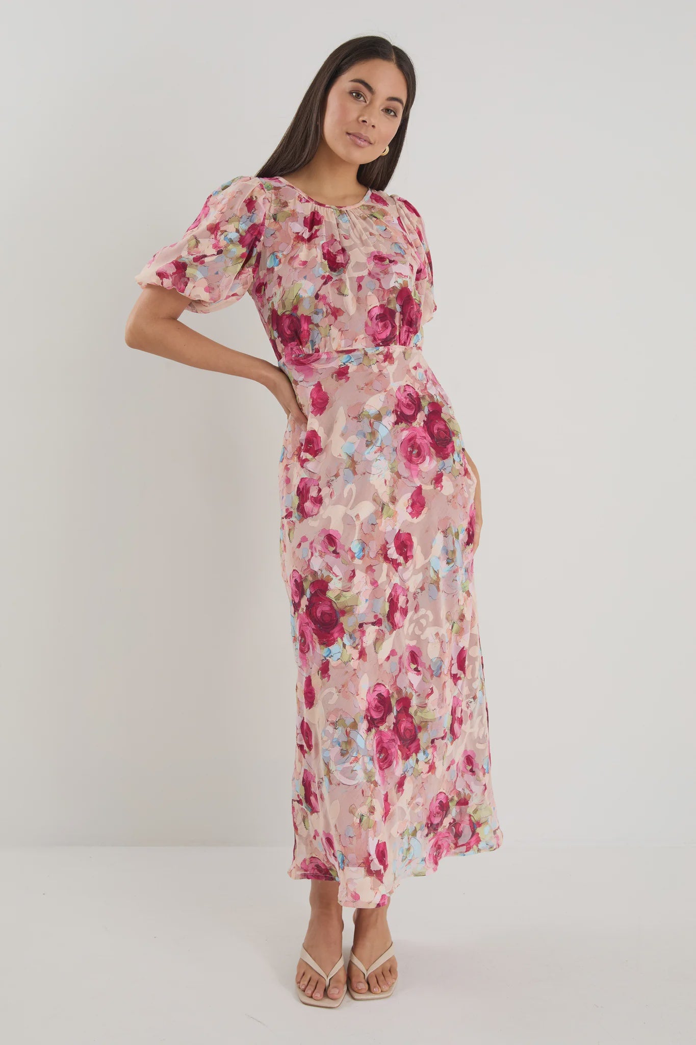 GEORGIA MAE EXQUISITE MIDI DRESS - PAINTED ROSE
