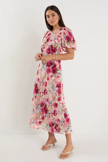 GEORGIA MAE EXQUISITE MIDI DRESS - PAINTED ROSE