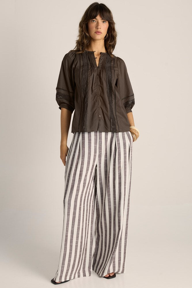 FATE + BECKER FREYA LACE TRIM BLOUSE - CHOCOLATE