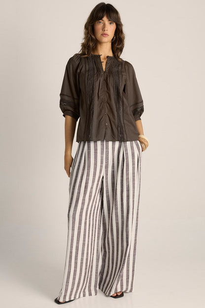 FATE + BECKER FREYA LACE TRIM BLOUSE - CHOCOLATE