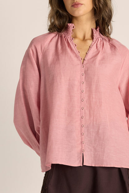 FATE + BECKER LANI SHIRRED BLOUSE - DUSTY ROSE PINK