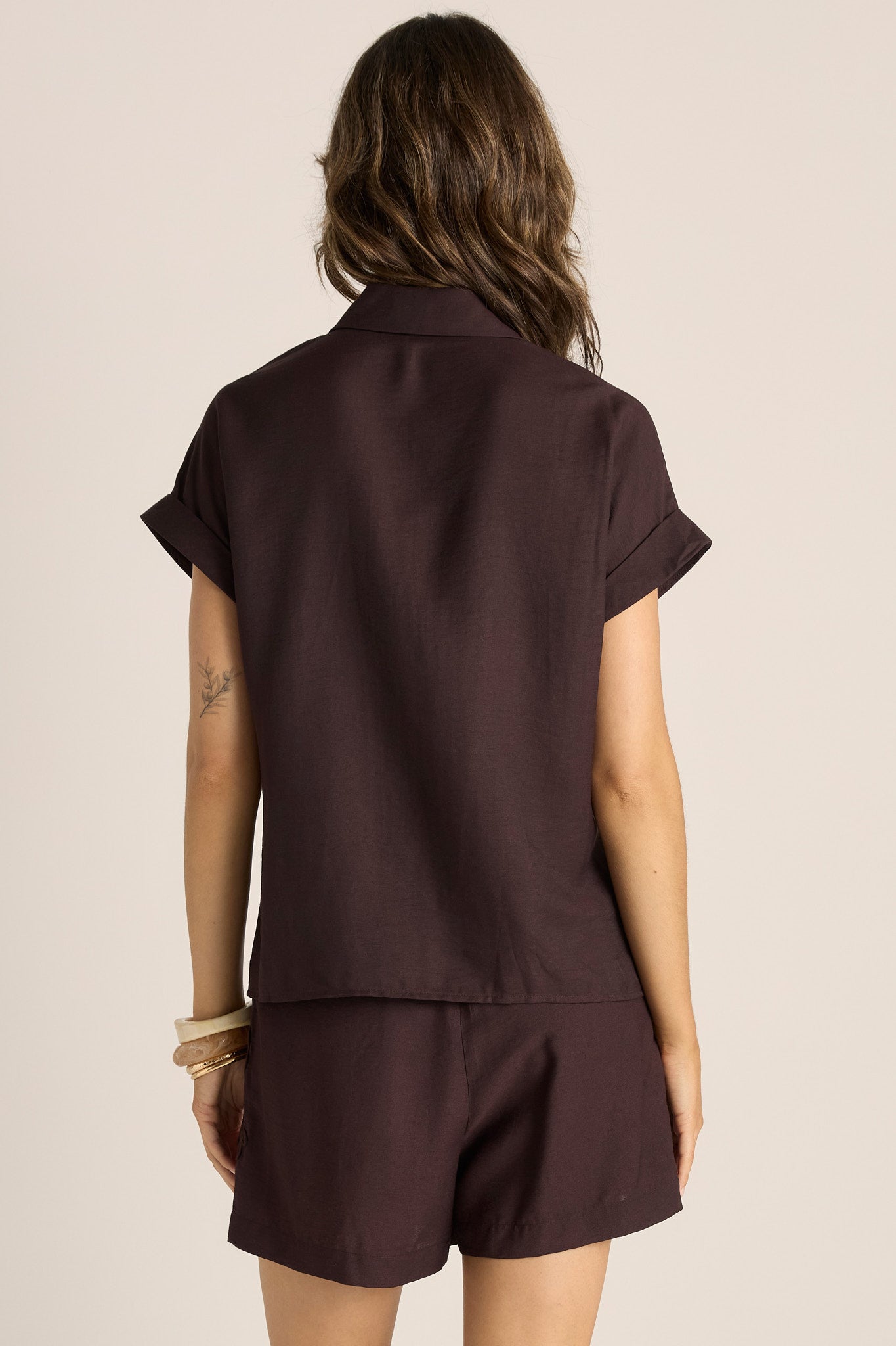 FATE + BECKER BRONTE TIE SHIRT - CHOCOLATE BROWN