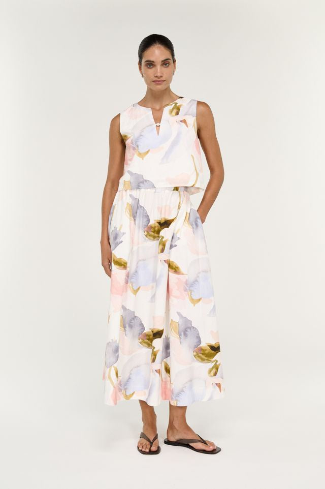 STAPLE THE LABEL VALEA MIDI SKIRT - WATERCOLOUR FLORAL