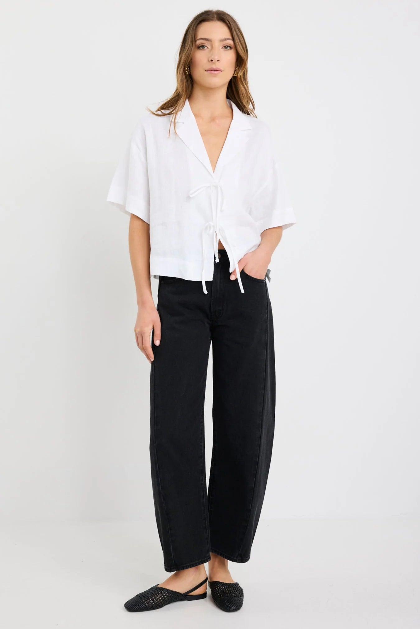 STORIES TO BE TOLD FASTEN TIE FRONT SHIRT - IVORY