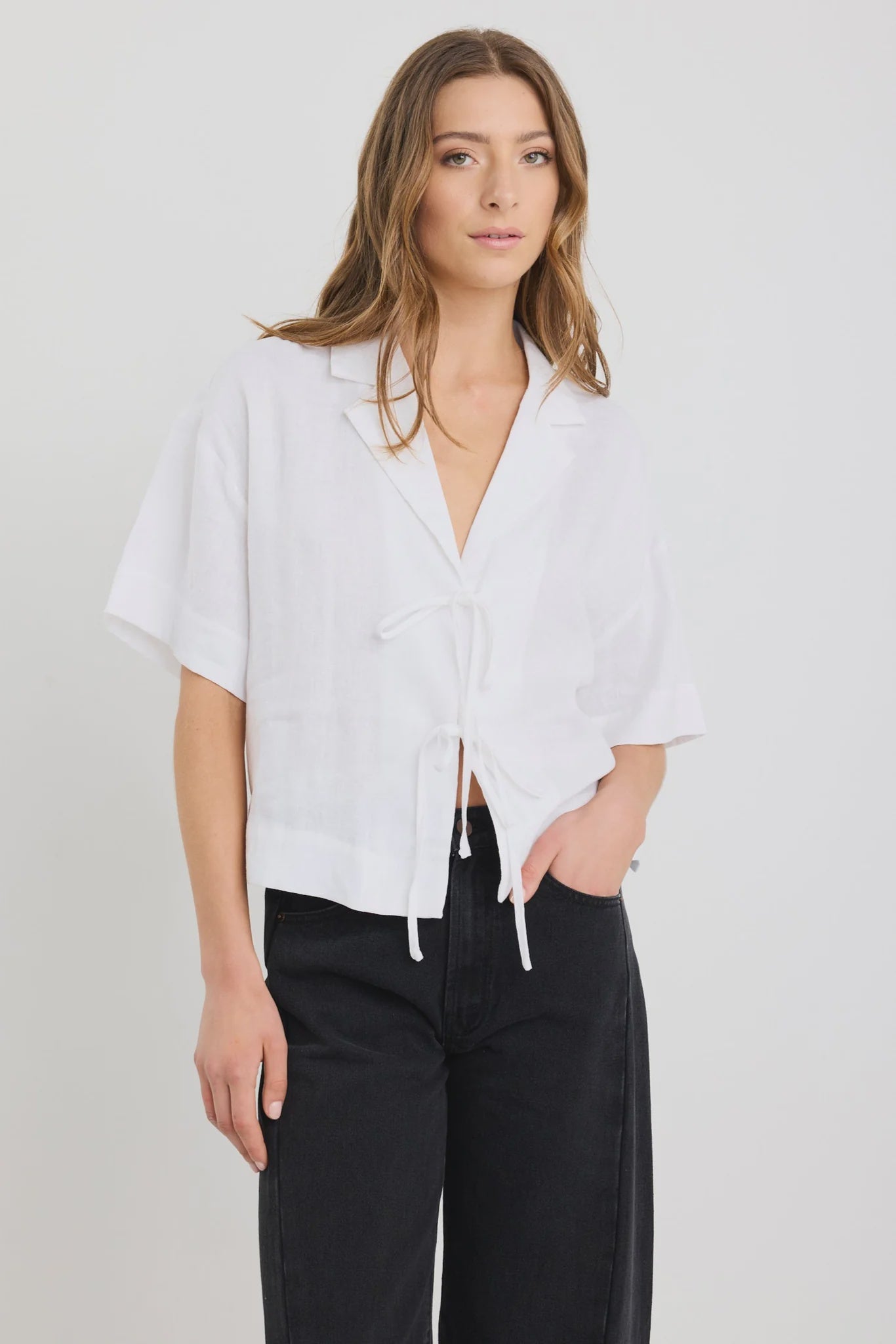 STORIES TO BE TOLD FASTEN TIE FRONT SHIRT - IVORY