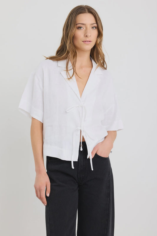 STORIES TO BE TOLD FASTEN TIE FRONT SHIRT - IVORY