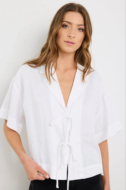 STORIES TO BE TOLD FASTEN TIE FRONT SHIRT - IVORY