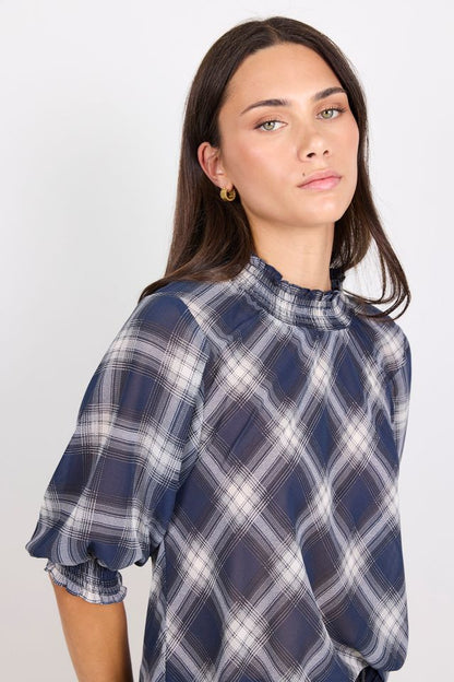 IVY & JACK AFFIRMING SS TOP - NAVY CHECK CHIFFON
